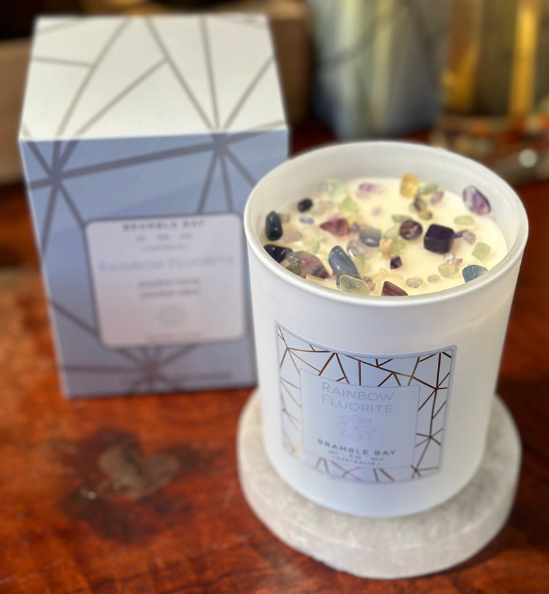 RAINBOW FLUORITE INFUSIONS CRYSTAL CANDLE
