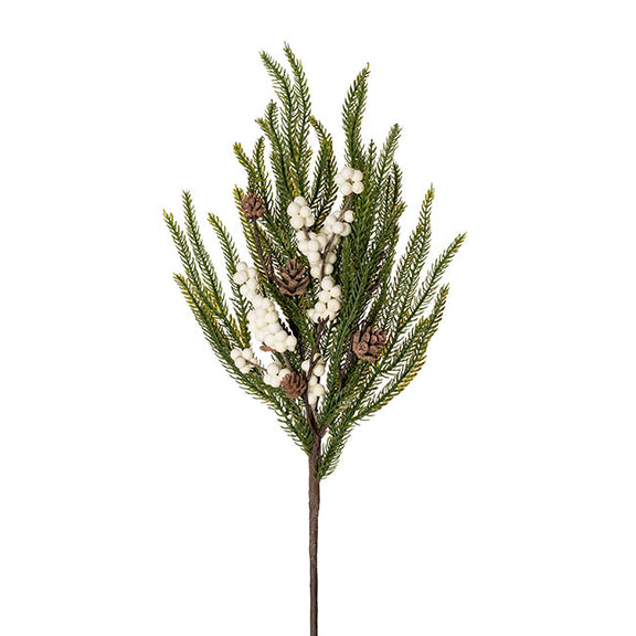 Weeping Spruce Pine Spray w Berries Green 62cmH