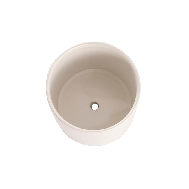 CERAMIC CYLINDER POT SATIN W/ DRAINAGE HOLE WHITE 12X12CMH