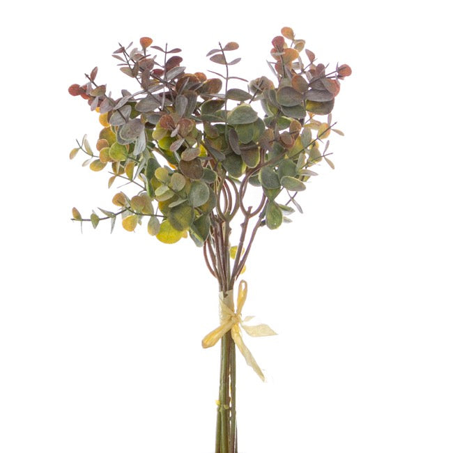 EUCALYPTUS MINI LEAF BOUQUET X6 GREEN PURPLE (34CMH)