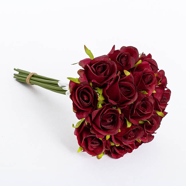 KATIE ROSE BOUQUET WITH 16 FLOWERS DARK RED (25CMH)