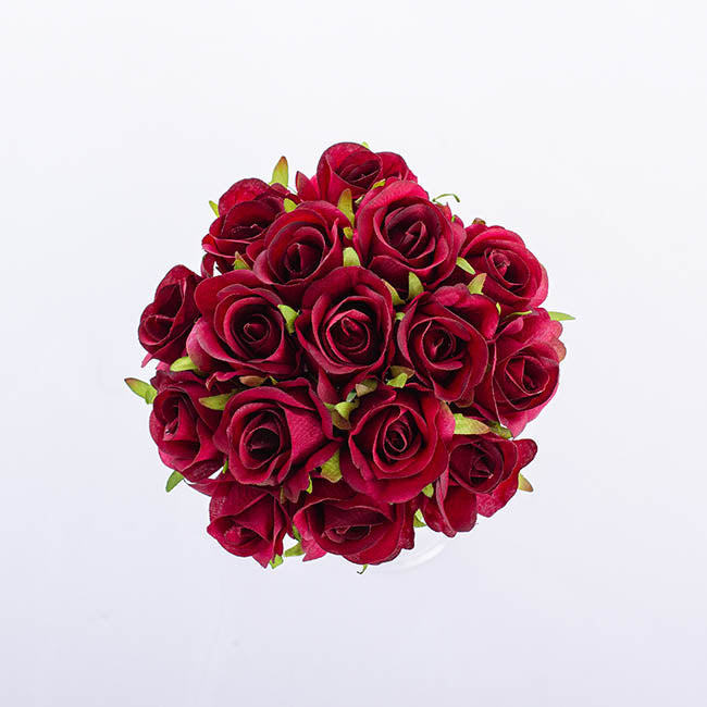 KATIE ROSE BOUQUET WITH 16 FLOWERS DARK RED (25CMH)