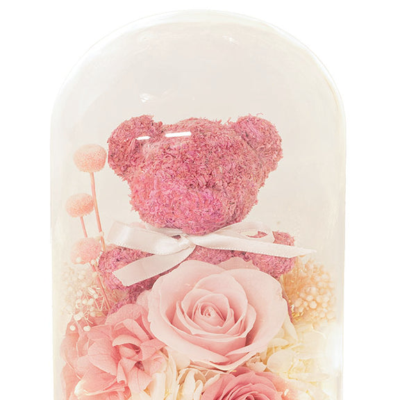 Preserved Rose Bear Hydrangea Cloche