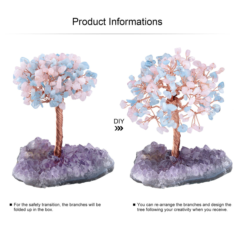 ROSE QUARTZ + AQUAMARINE CRYSTAL TREE (STONE BASE)