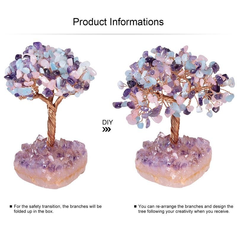 AMETHYST + ROSE QUARTZ + AQUAMARINE CRYSTAL TREE (STONE BASE)