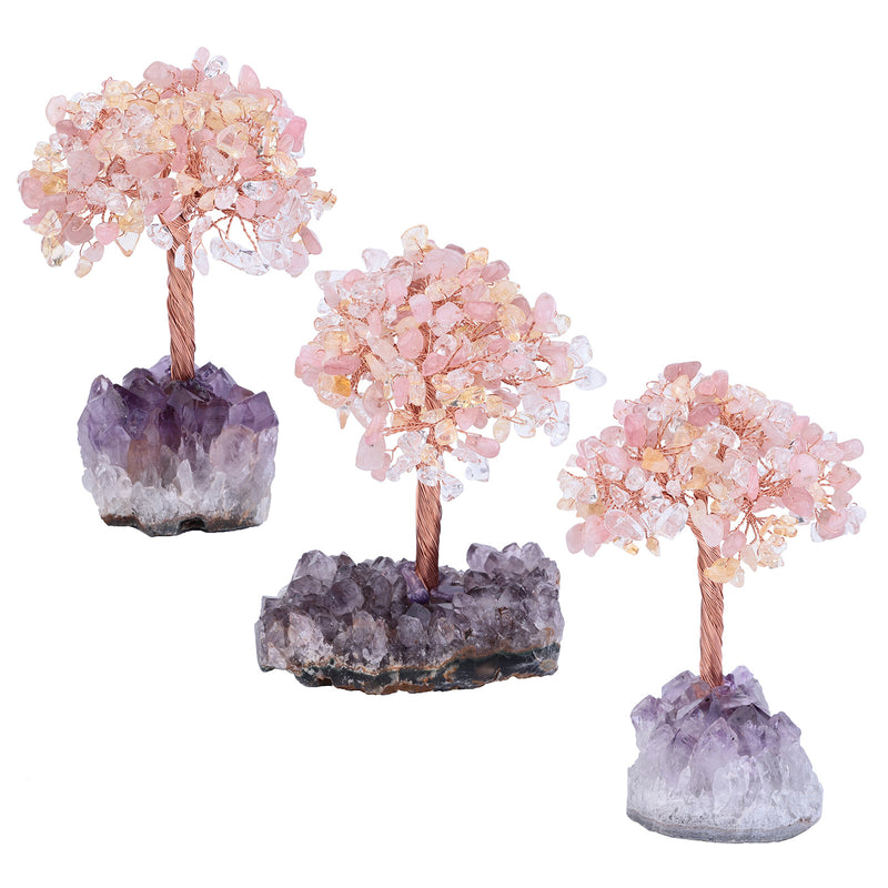 CLEAR QUARTZ + ROSE QUARTZ + CITRINE CRYSTAL TREE (STONE BASE)