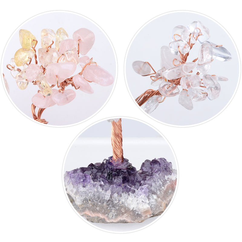 CLEAR QUARTZ + ROSE QUARTZ + CITRINE CRYSTAL TREE (STONE BASE)
