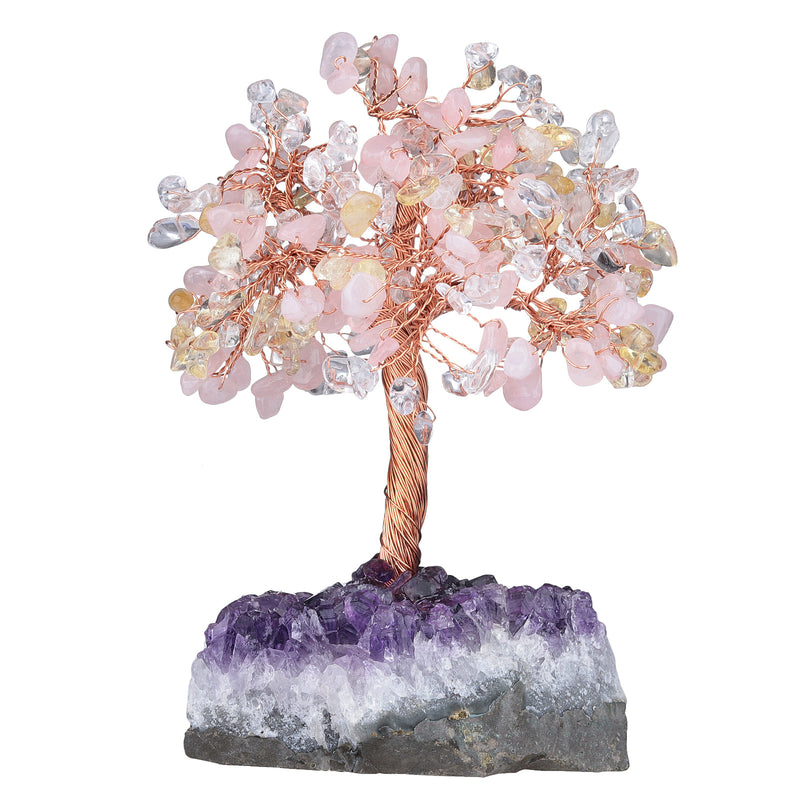 CLEAR QUARTZ + ROSE QUARTZ + CITRINE CRYSTAL TREE (STONE BASE)