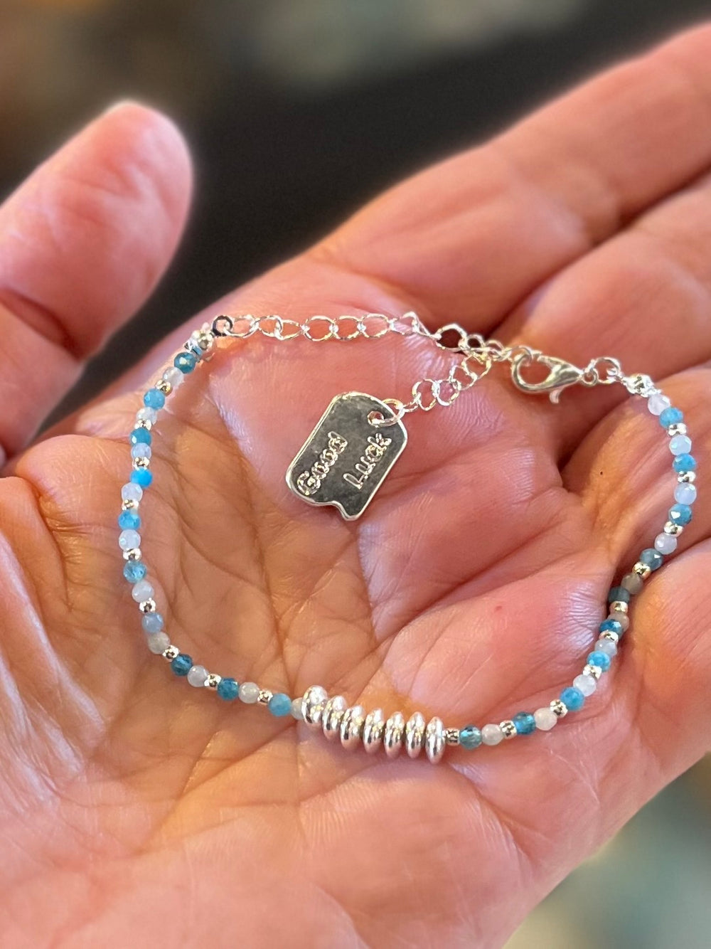Blue & White Beaded Stone Bracelet
