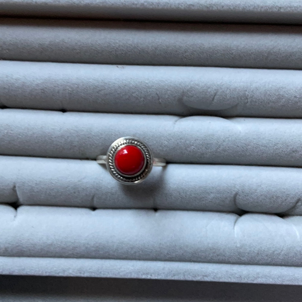 Sterling Silver Red Coral Ring
