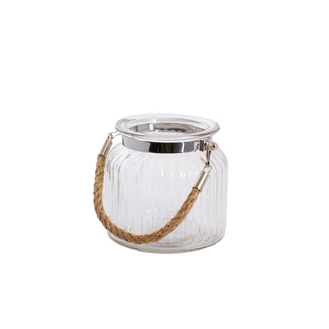 Hurricane Glass Jar with Jute Rope