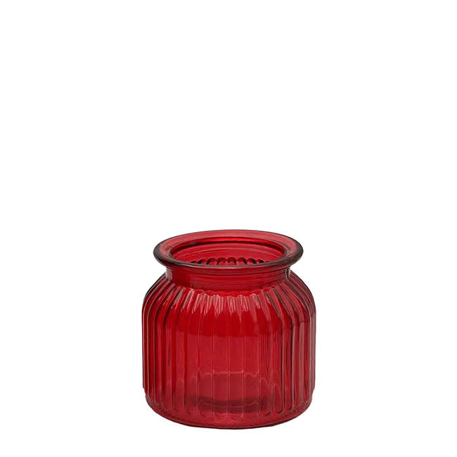 Glossy Red Hurricane Glass Jar - 11cm Diameter, Ideal for Events