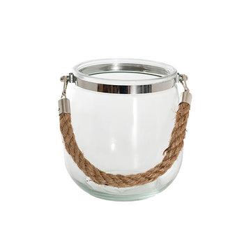 Hurricane Glass Jar with Jute Rope Clear