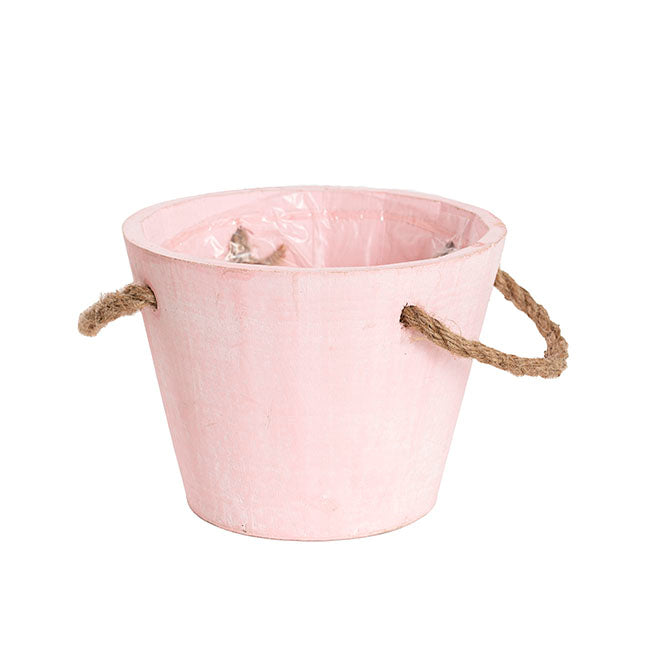 Pink Wash Touch Wooden Planter 17cm