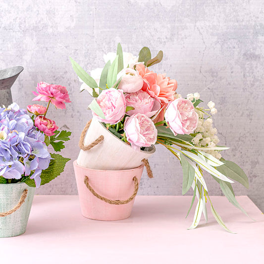 Pink Wash Touch Wooden Planter 17cm