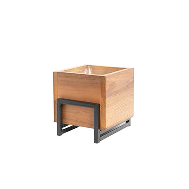 Wood Planter Tray with Metal Stand Natural