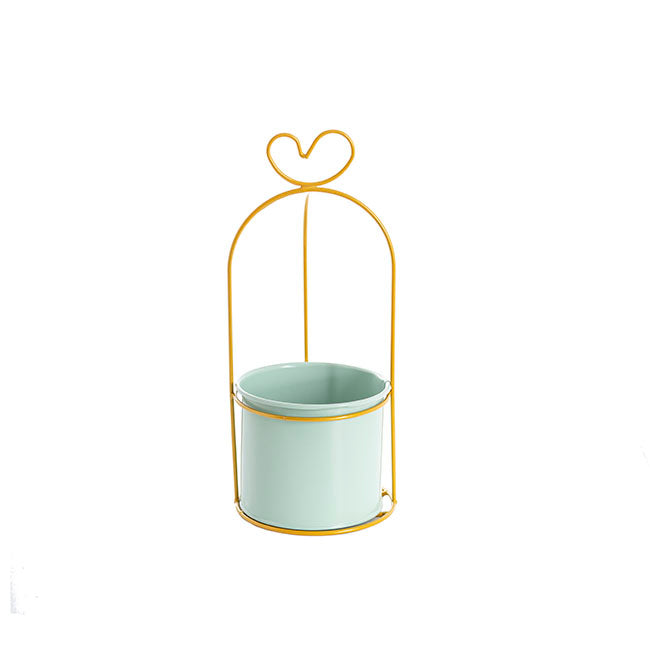 Metal Stand Pot with Heart Shaped Light Blue