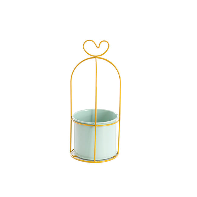 Metal Stand Pot with Heart Shaped Light Blue