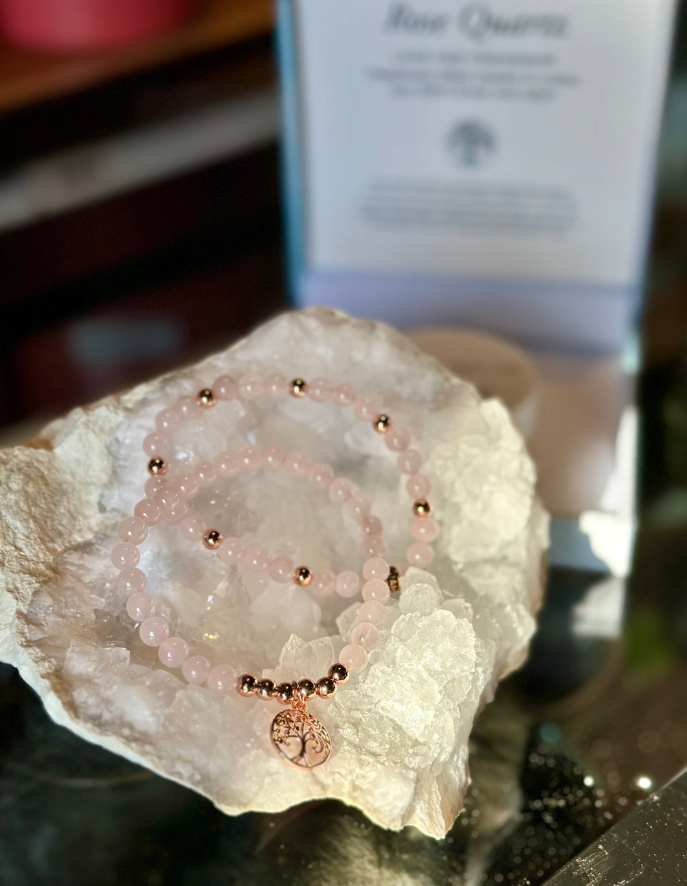 Rose Quartz Tree of Life Duo Bracelet Set