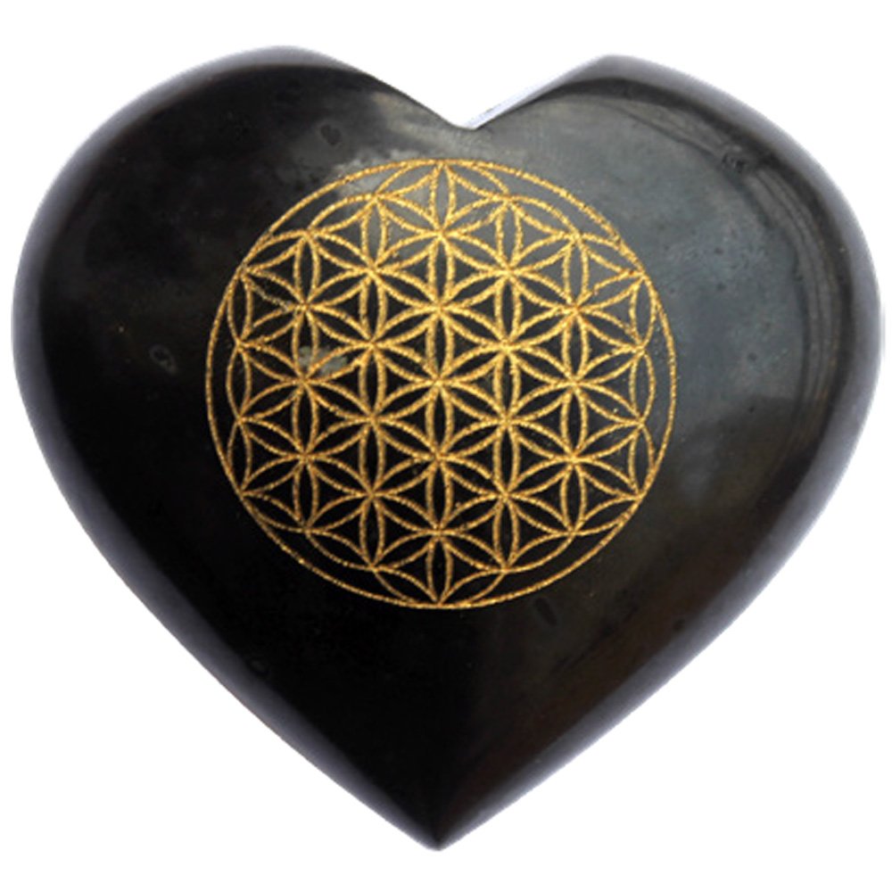Black Tourmaline Heart with Flower of Life
