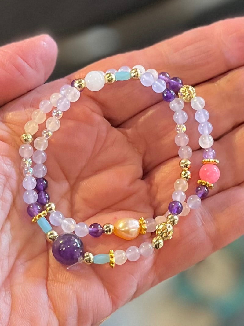 Purple Double-Wrap Bead Bracelet