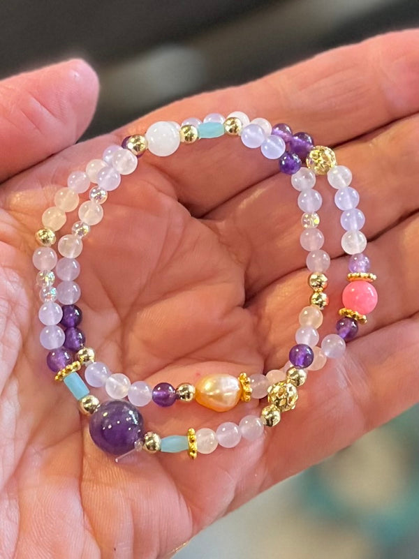 Purple Double-Wrap Bead Bracelet
