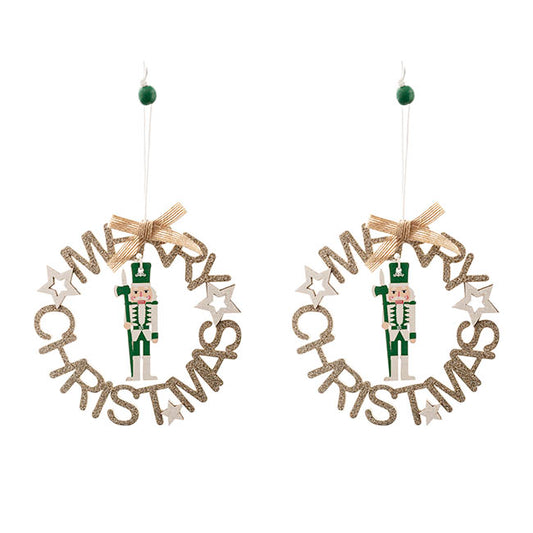 Hanging Merry Christmas Nutcracker Pack 2 Green (12.5cmD) 33001002GR