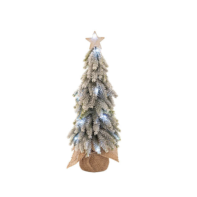 Snow Pine LED Burlap Table Top Tree w Star White (40cmH)