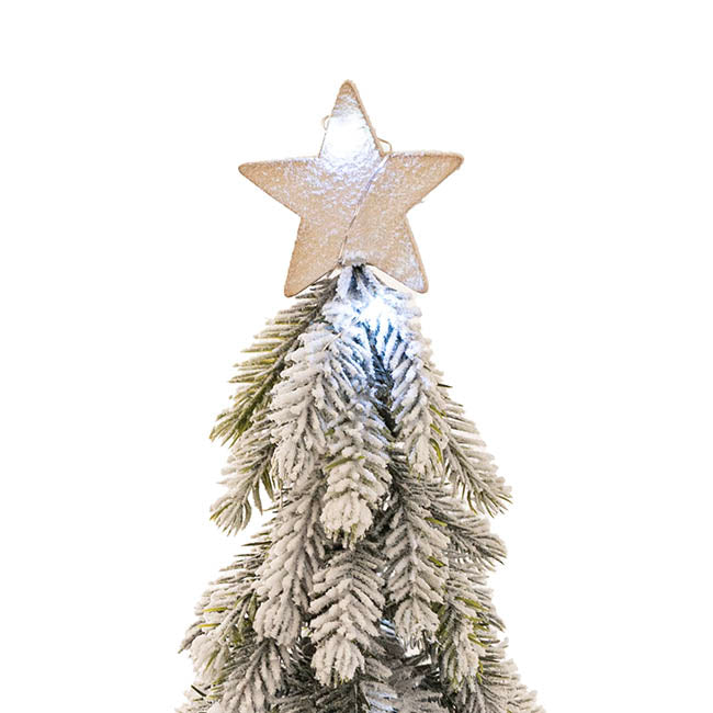 Snow Pine LED Burlap Table Top Tree w Star White (40cmH)