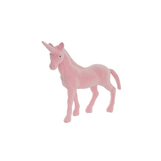 Standing Flocked Unicorn Soft Pink