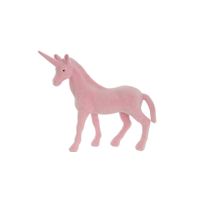 Standing Flocked Unicorn Soft Pink