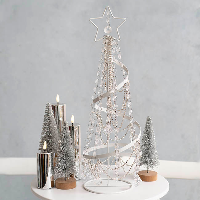 Metal Swirly Table Top Tree w Star White