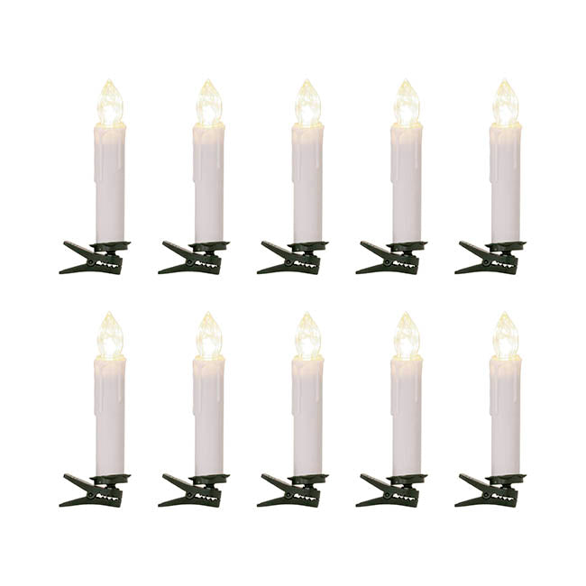 LED Christmas Flickering Candle w Clip Pack 10 White (10cmH)