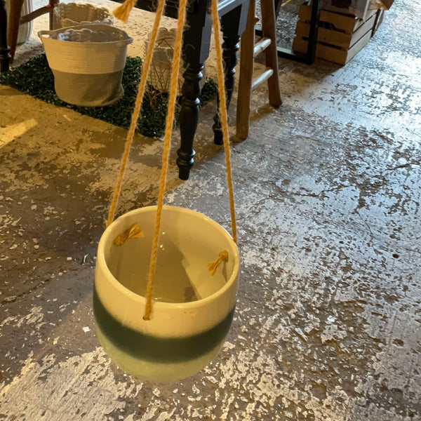 Ceramic Hanging Pot with Green Stripes