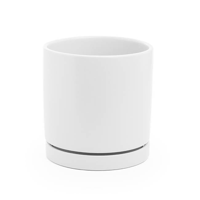 Ceramic Loreto Plant Pot & Plate Matte White