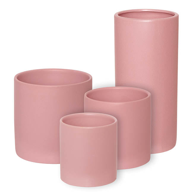 Ceramic Cylinder Pot Satin Matte Soft Pink