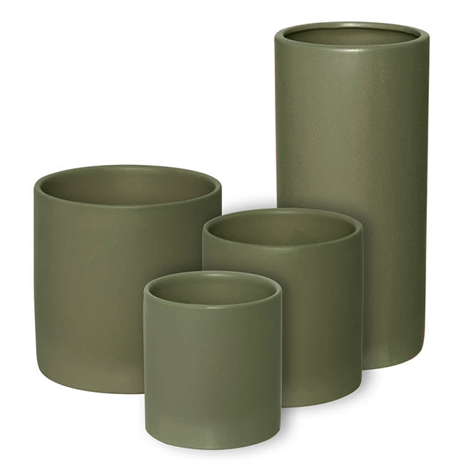 Ceramic Cylinder Pot Satin Matte Moss