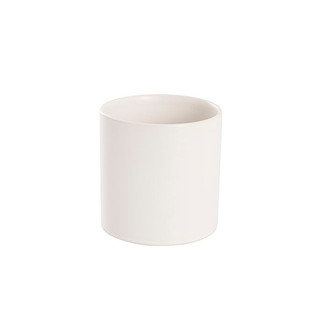 Ceramic Cylinder Pot Satin w/ Drainage Hole White 12x12cmH