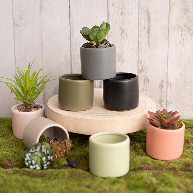 Ceramic Cylinder Pot Mini Satin Matte Moss