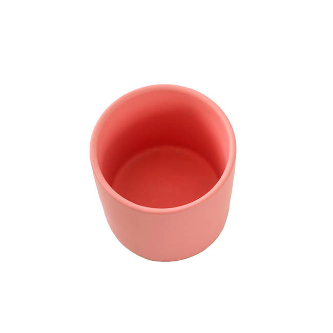 Ceramic Cylinder Pot Satin Matte Pink Coral