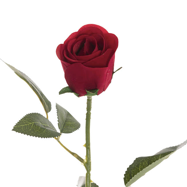 Velvet Rose Bud Stem Dark Red 54cmH