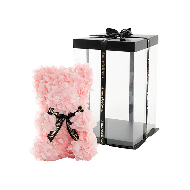 Amore Hydrangea Bear with Black Bow Pink 25cmH