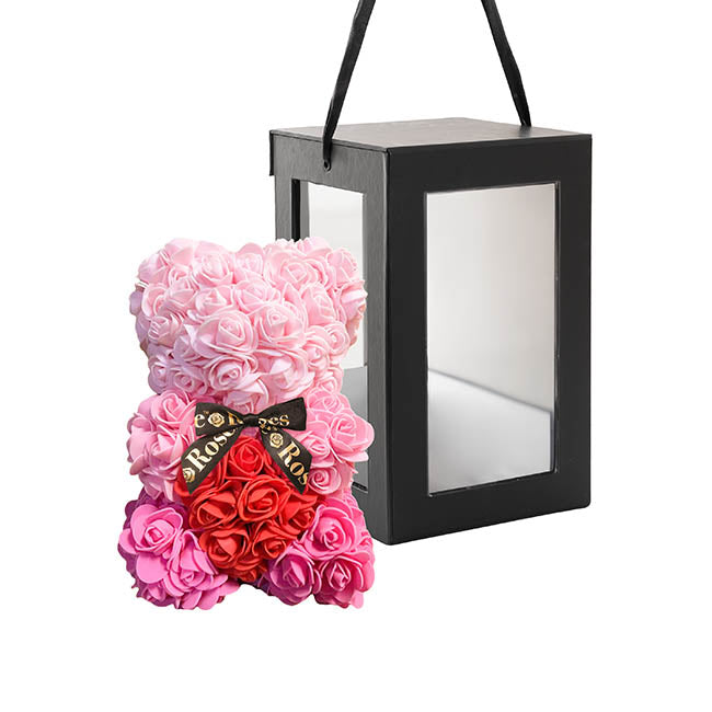 AMORE HYDRANGEA BEAR WITH BLACK BOW PINK 25CMH