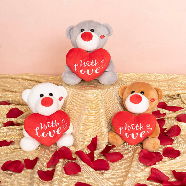 Mini Teddy Bear w With Love Heart Plush Toy Brown