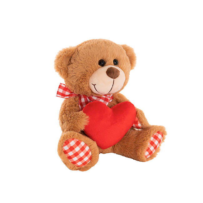 Teddy Bear Derrick w Heart Plush Toy Brown