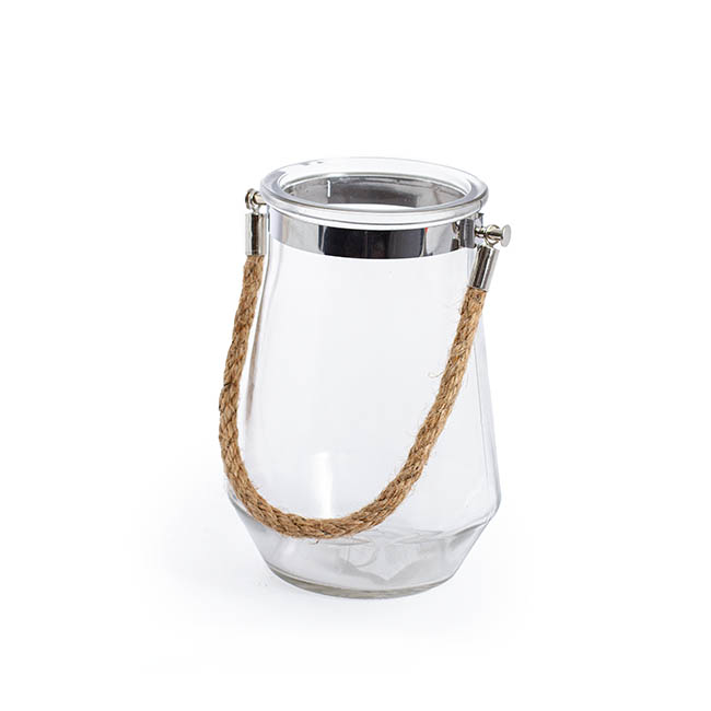 Glass Elva Hurricane Vase with Rope Handle Clear