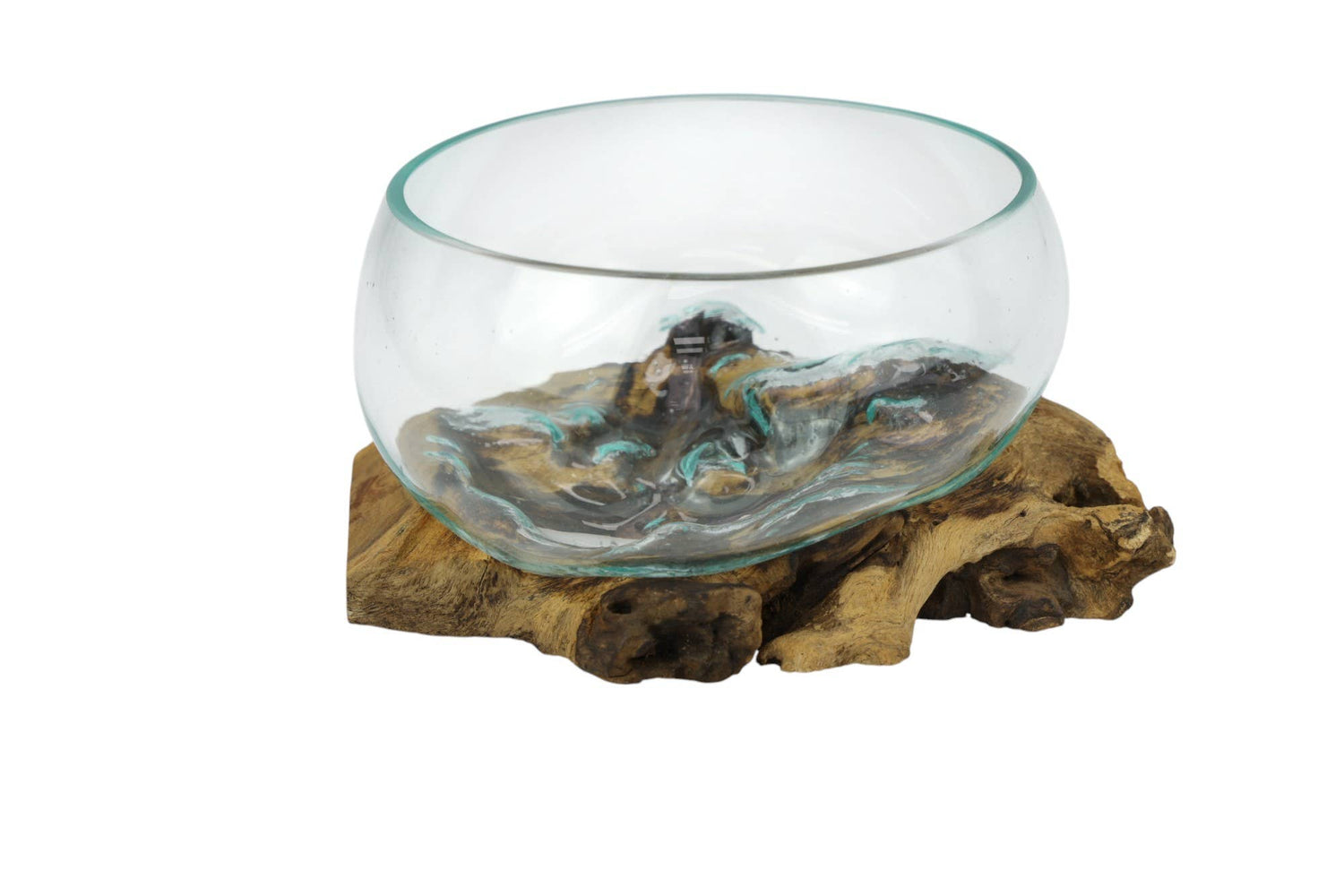 30x17cm Hand Blown Glass Bowl On Driftwood