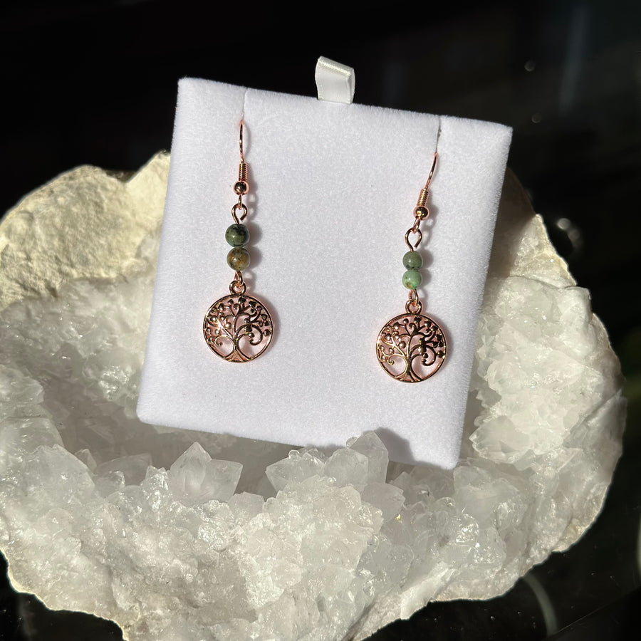 AFRICAN TURQUOISE ROSE GOLD EARRINGS