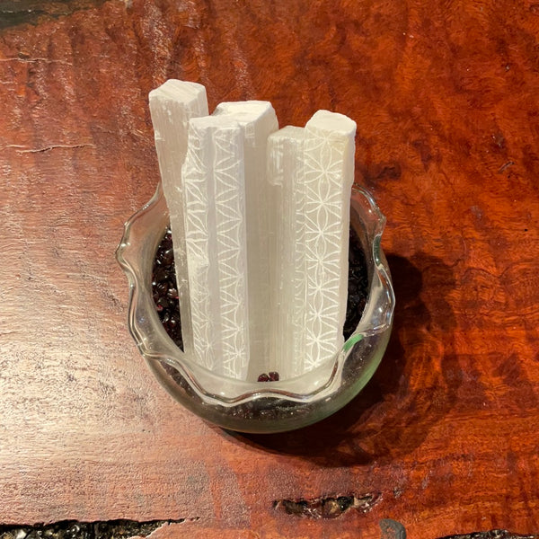 Selenite Stick with Flower of Life
