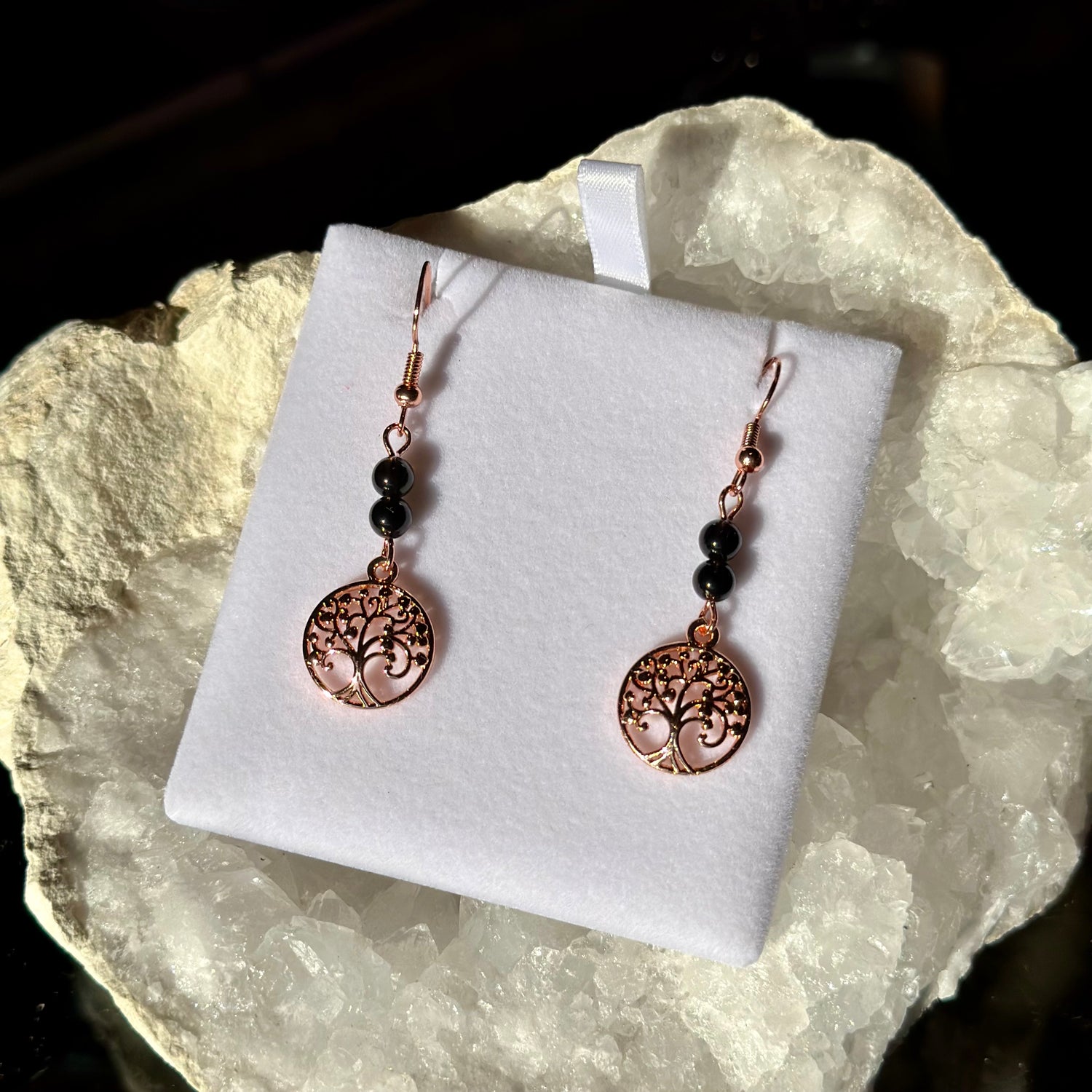BLACK OBSIDIAN ROSE GOLD EARRINGS